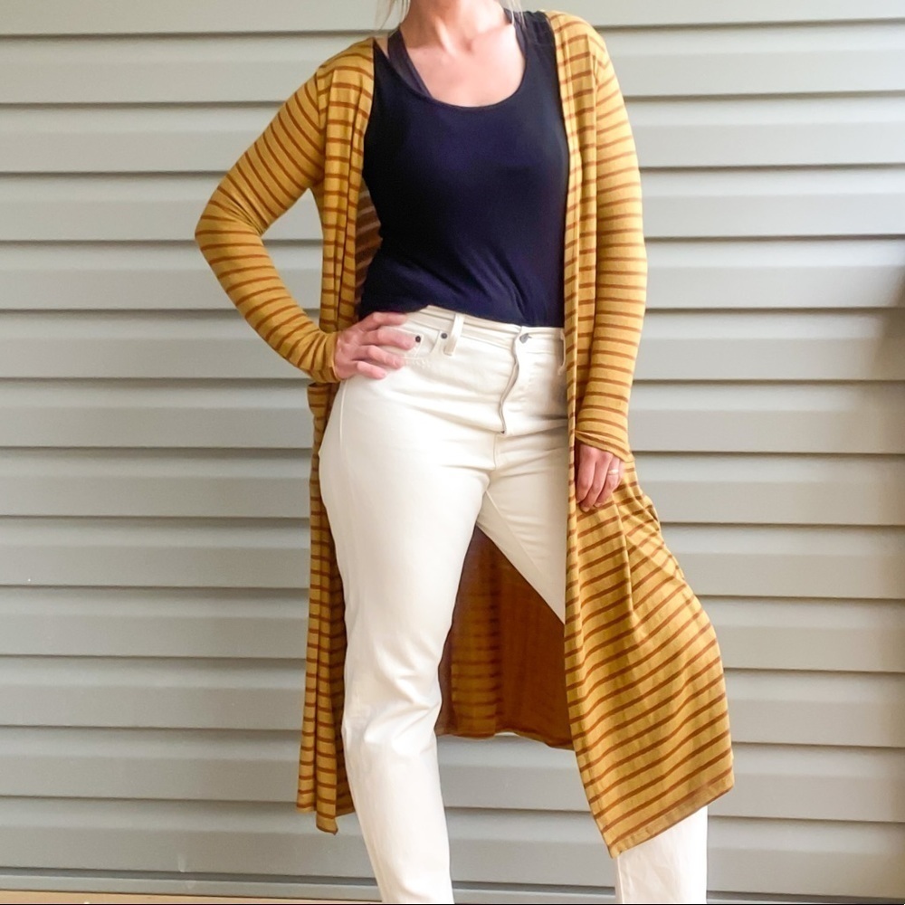 Lularoe Sarah cardigan duster mustard striped